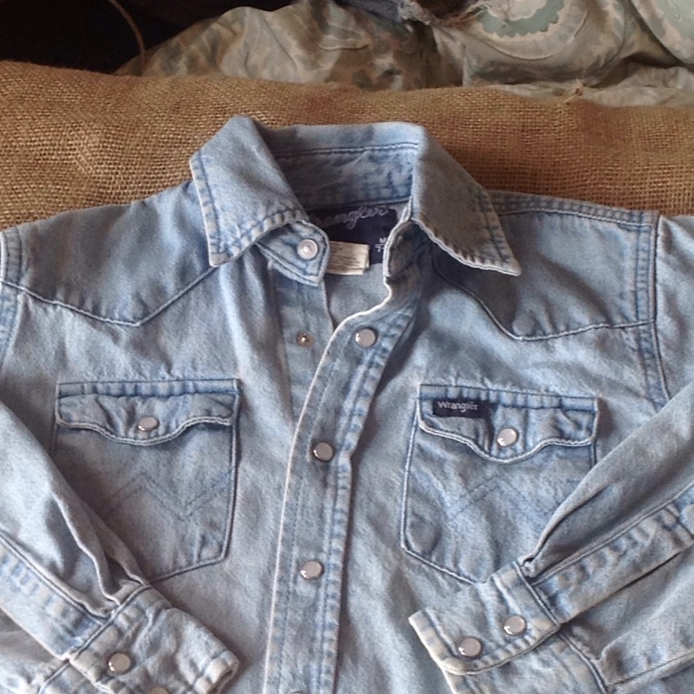 Wrangler pearl snap denim shirt.